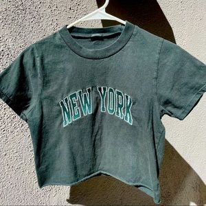 brandy melville/John Gault green  “new york” graphic tee. Cropped.